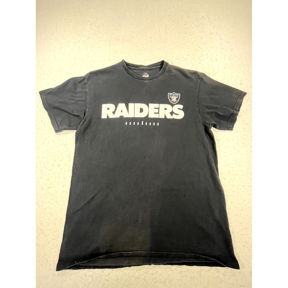 Majestic T Shirt Men Medium Black Oakland Raiders Football NFL Crew Neck Graphic